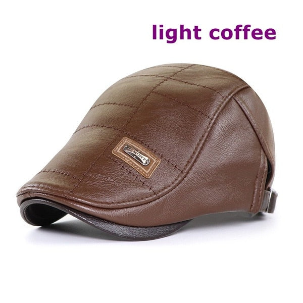 Herren Top Level Leder Newsboy Cap, Winter Herbst Warme Schiebermützen, Vintage Man Boinas Gatsby Hüte