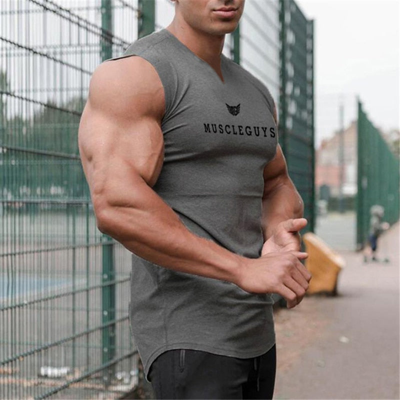 Kompression ärmelloses Herren Tanktop Trainingsweste mit V-Ausschnitt