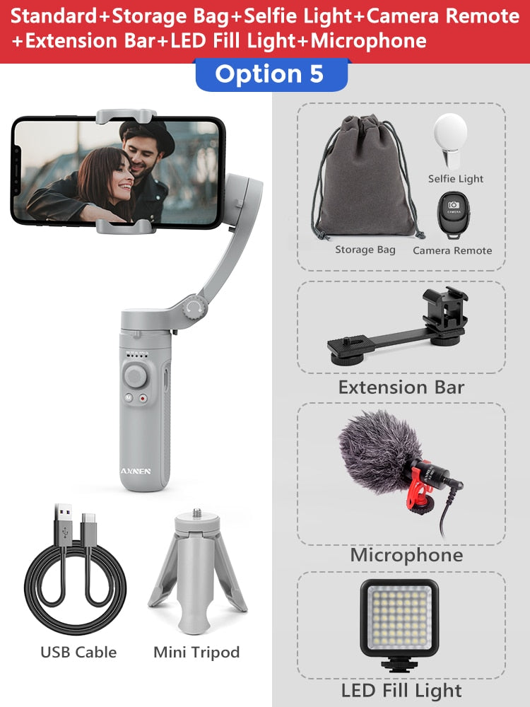 AXNEN HQ3 3-Achsen faltbar Smartphone, Handheld Gimbal für Handy Videoaufnahme Vlog Stabilisator für Smartphone