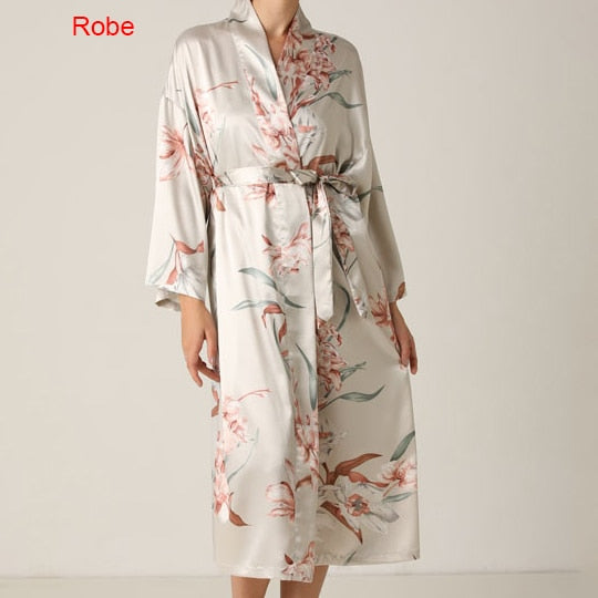 Sexy Damen Satin Kimono Kleid, Robe Anzug Nachtwäsche