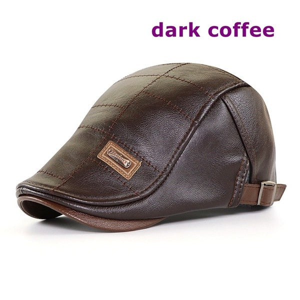 Herren Top Level Leder Newsboy Cap, Winter Herbst Warme Schiebermützen, Vintage Man Boinas Gatsby Hüte