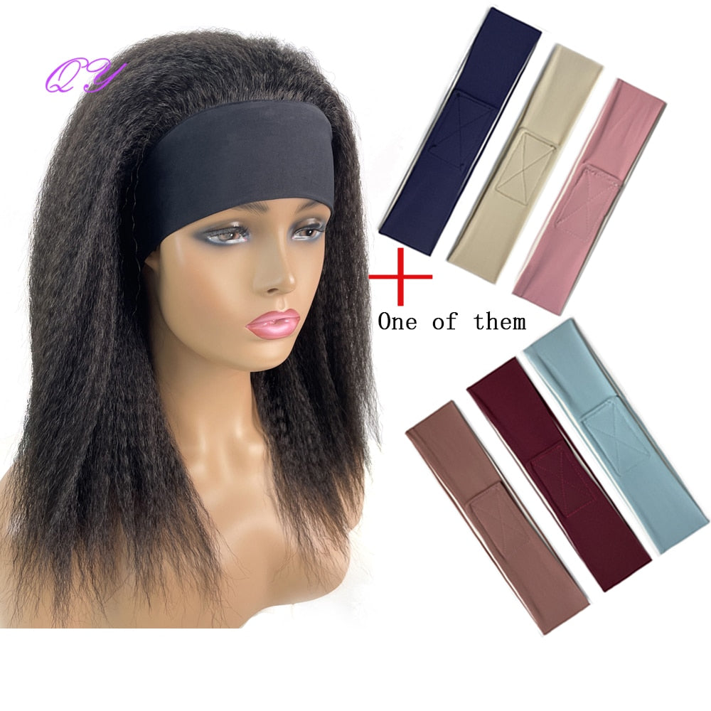 African Straight Headband Wigs Natural Black Medium Length Hairstyle Women's Wig Afro Kinky Free Part Daily Wear Ladies Hair