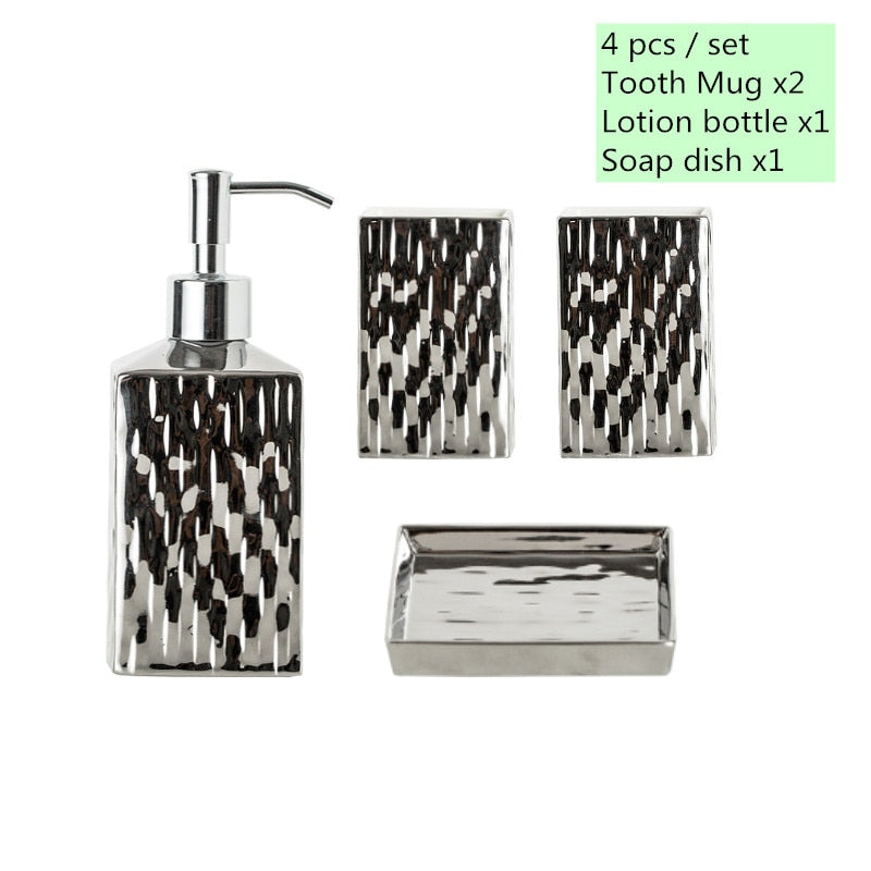 Vergoldeter Badezimmer-Accessoires-Set aus Keramik