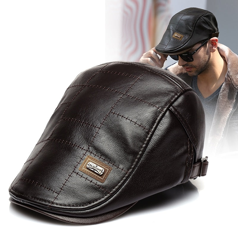 Herren Top Level Leder Newsboy Cap, Winter Herbst Warme Schiebermützen, Vintage Man Boinas Gatsby Hüte