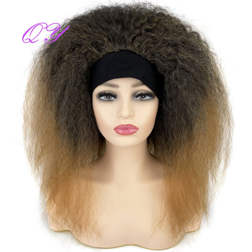 Hair Big Afro Kinky Curly Stirnband Perücken für Frauen Synthetisches Haar Perücken Turban Wrap Hair Style
