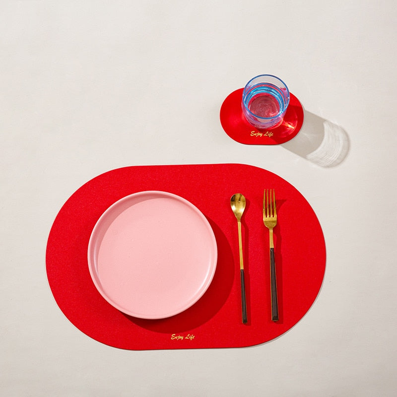 Tischset für Esstisch, wasserdicht, rutschfest aus PU-Leder, Tischset, Untersetzer, Tasse, Wein