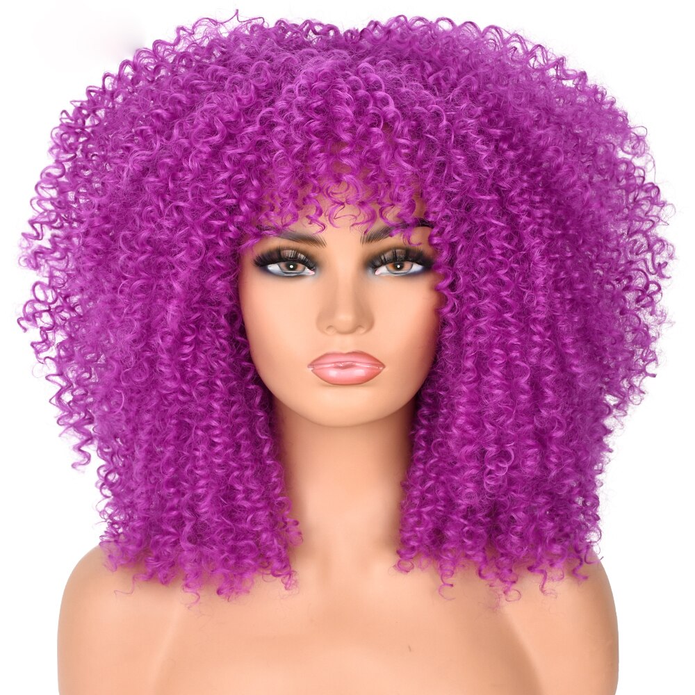 Kurzes Haar Afro Kinky Curly Perücken mit Pony für schwarze Frauen, afrikanische synthetische Lolita Perücken