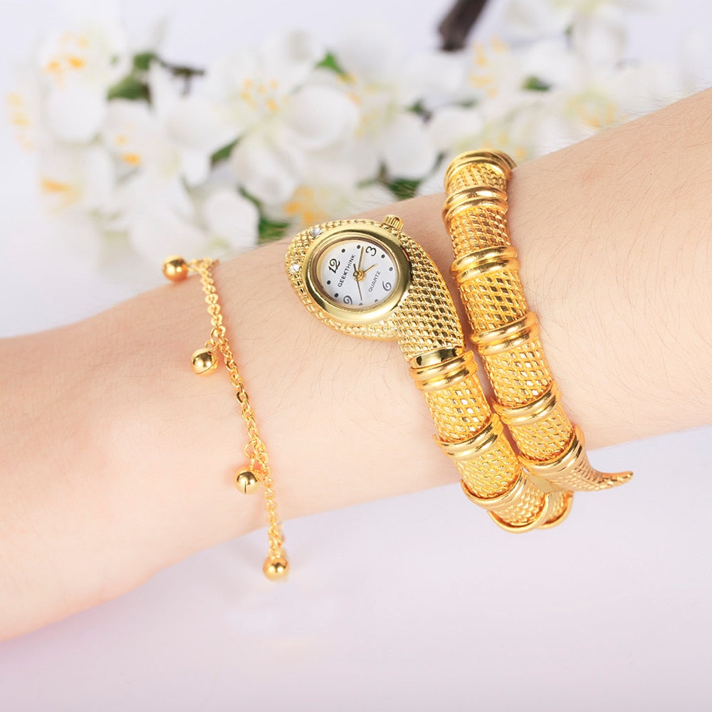 Marke Quarzuhr Armband für Frauen, Damen Schlange Kleid Uhr Armreif Diamant Ornament