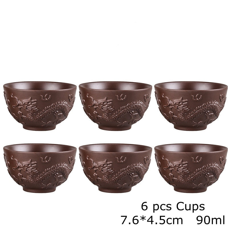 Große Kapazität handgefertigte Teekannen Yixing Lila Ton, Exquisite, handgefertigte, berühmte, chinesische Yixing-Teekanne und Tassen-Set