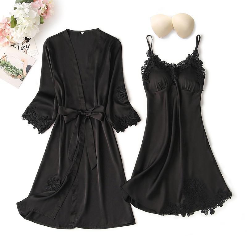 Spitzenbesatz Sexy Hochzeitsdame Robe -Anzug, Kimono Bademantel Kleid für Mini Nachtwäsche & Intime Dessous