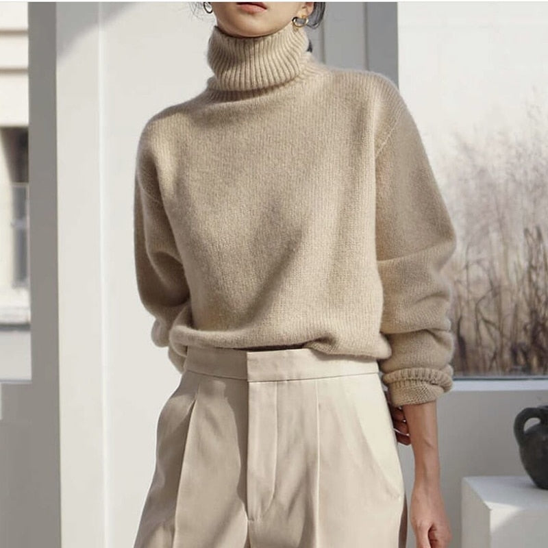 Kaschmir eleganter Rollkragen Damen Pullover weich gestrickt