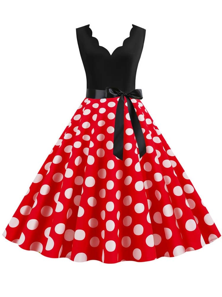 Schwarzes Punkt Sommerkleid 2023, Pinup elegantes Weinlese Partei Kleid