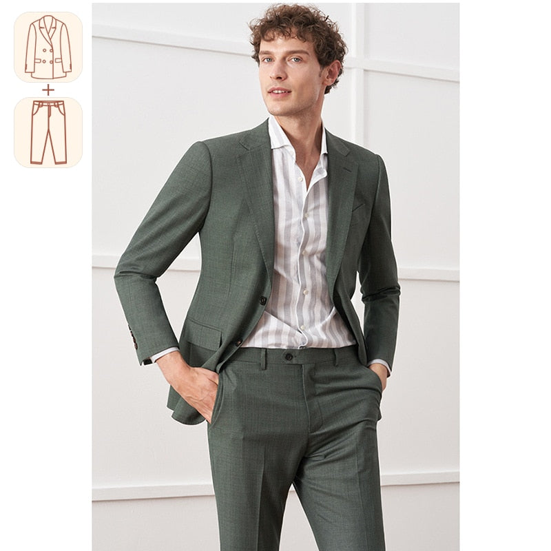 Echter Luxus Herrenanzug, italienisches Casual-Slim-Fit-Hochzeitskleid, Herren-Graugrün, Senator-Kleid