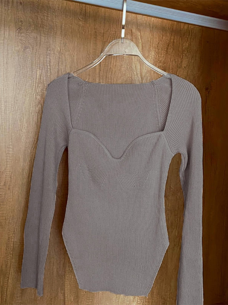 Frauen Quadratischer Kragen Langarm Pullover, gestrickter Pullover Frühling / Sommer