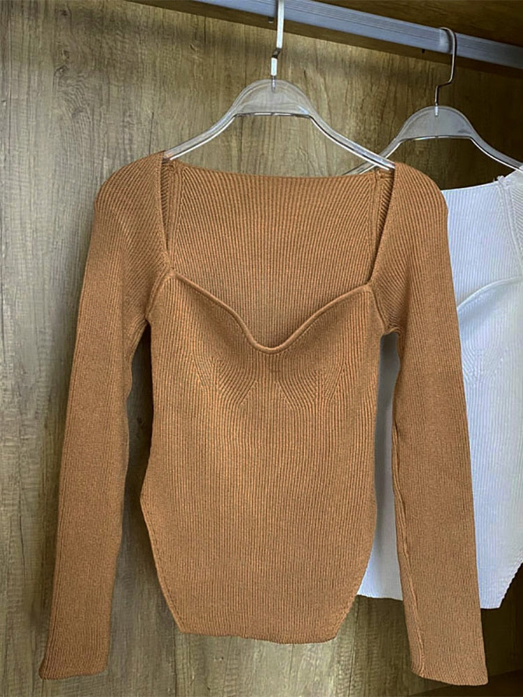Frauen Quadratischer Kragen Langarm Pullover, gestrickter Pullover Frühling / Sommer