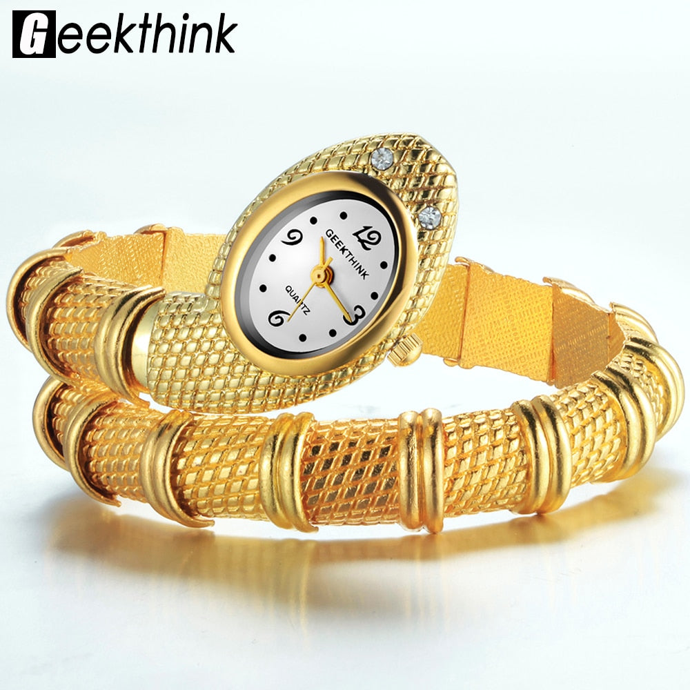 Marke Quarzuhr Armband für Frauen, Damen Schlange Kleid Uhr Armreif Diamant Ornament