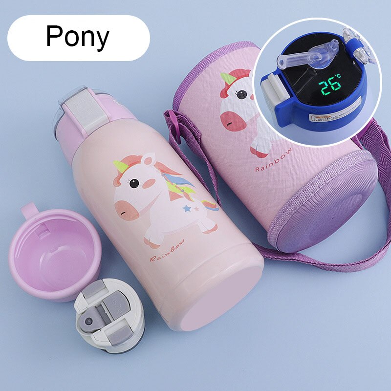 500 ml Cartoon Smart Temperaturanzeige, Thermosbecher Tragbare Pressstroh Stil Wasserflasche, Hält 24 Stunden warm und kalt für Babys