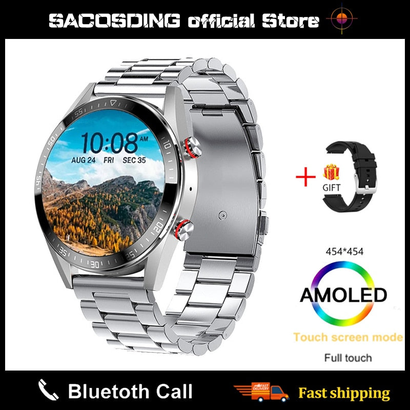 2022 neue 454 * 454-Bildschirm-Smartwatch zeigt immer die Uhrzeit an Bluetooth-Anruf, Lokale Musik-Smartwatch für Herren, Android-TWS-Kopfhörer