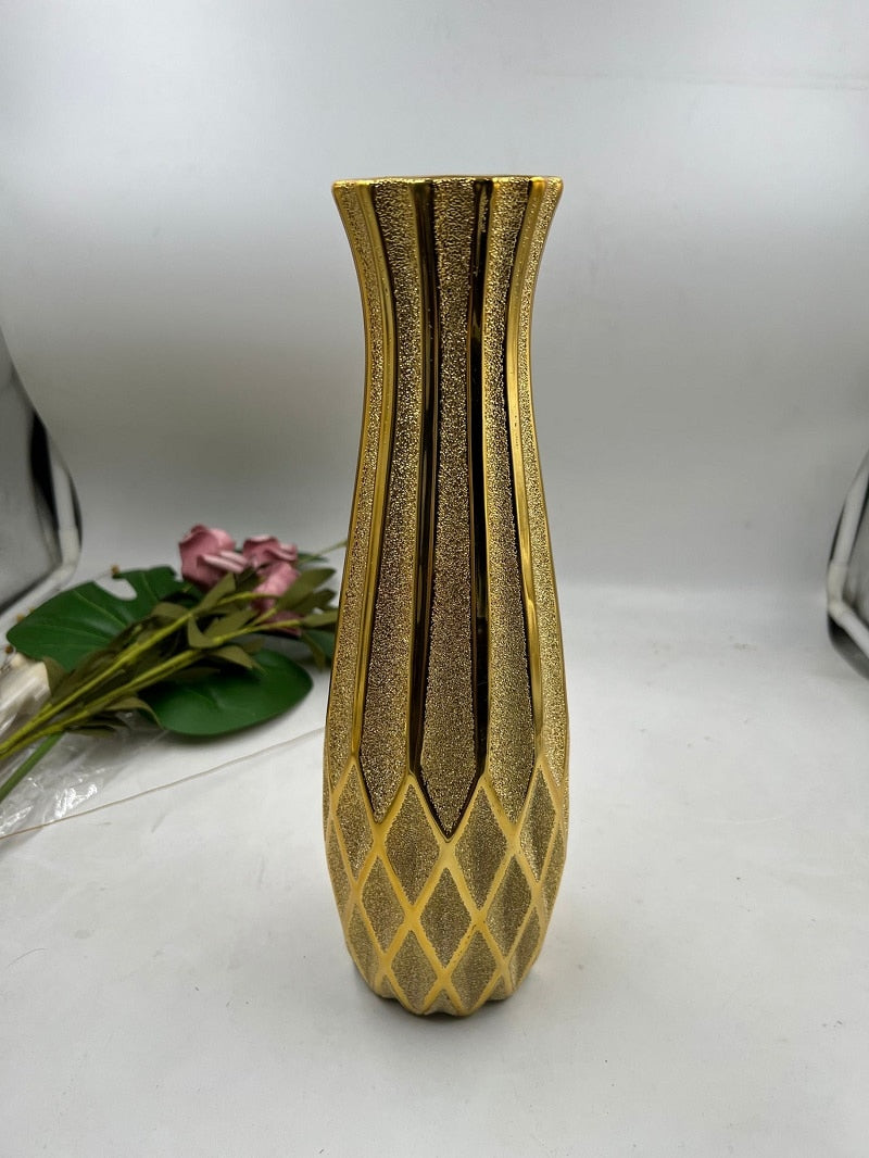 30CM Luxus Europa Gold Keramik Vase, Home Decor Kreatives Design Porzellan, Dekorative Blumenvase Für Hochzeitsdekoration