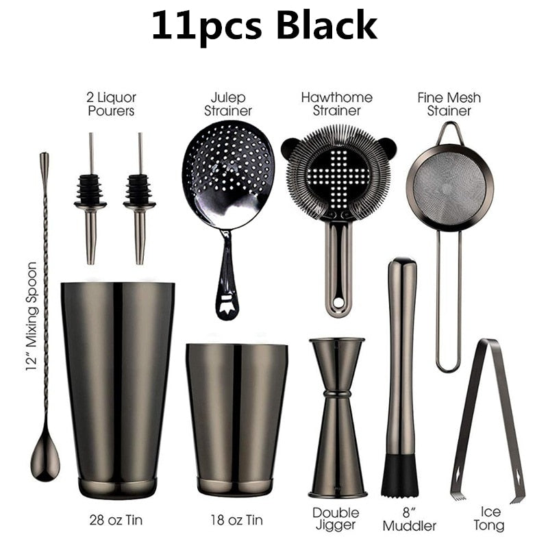 Cocktail Shaker Bar Set: 2 gewichtete Boston Shaker, Cocktail-Sieb, Jigger, Muddler und Löffel, Eiszange und 6 Flaschenausgießer