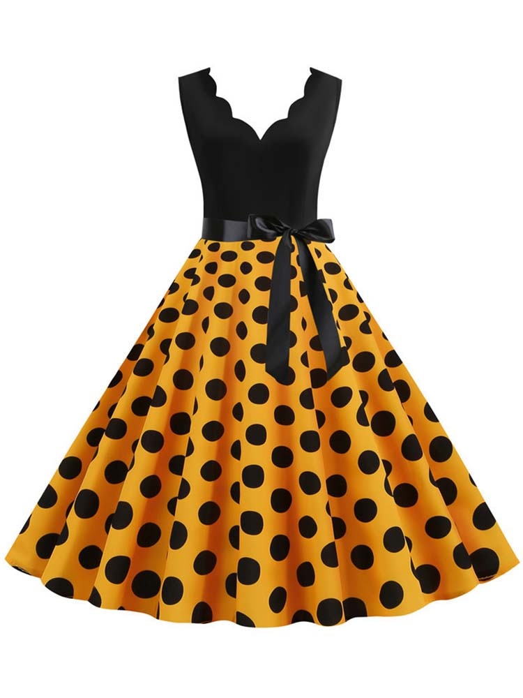 Schwarzes Punkt Sommerkleid 2023, Pinup elegantes Weinlese Partei Kleid