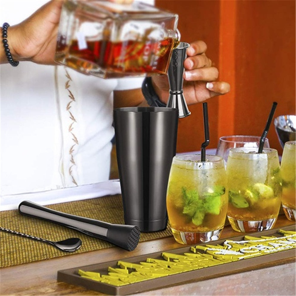 Cocktail Shaker Bar Set: 2 gewichtete Boston Shaker, Cocktail-Sieb, Jigger, Muddler und Löffel, Eiszange und 6 Flaschenausgießer