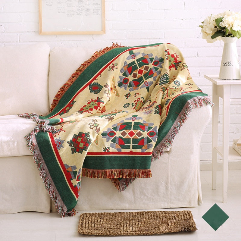 Sofa-Überwurfdecke im europäischen Stil, Baumwollfaden, gestrickte Decke mit Quastengeometrie