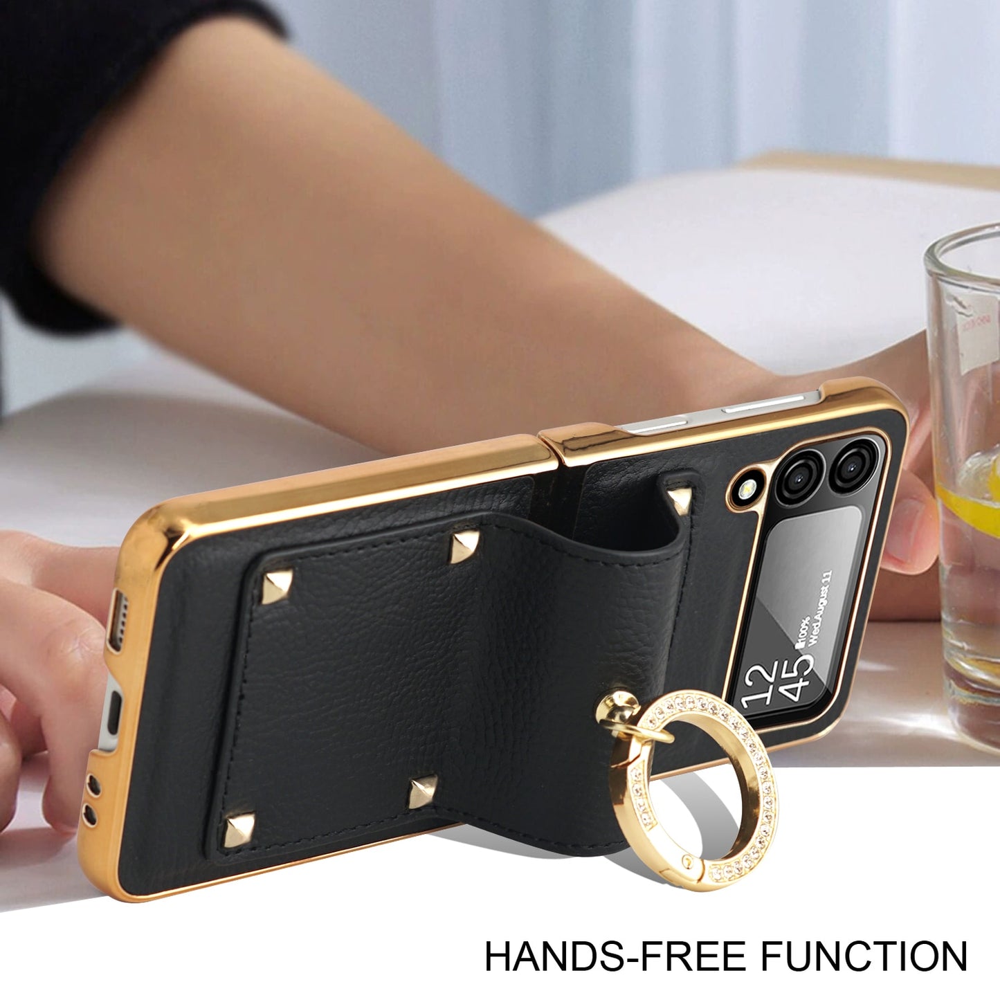 Vietao Z Flip3 Flip4 Beschichtung PC Ringhalter Orange Leder Handytasche für Samsung Galaxy Z Flip 4 3 Zflip4 Hülle