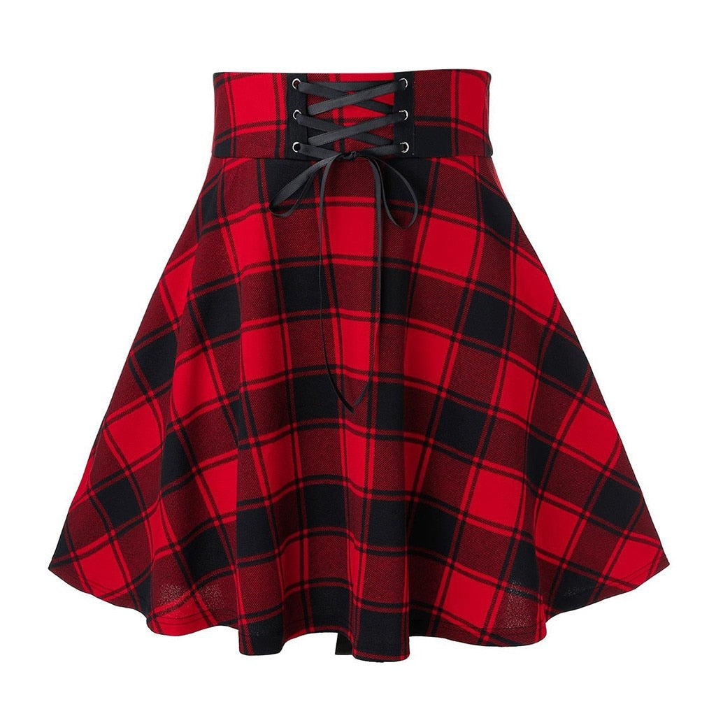 Schwarz karierter Damen-Gothic-Rock, plissiert, kariert, für Sommer,Frühling und Herbst, Mini-Rock Clubwear