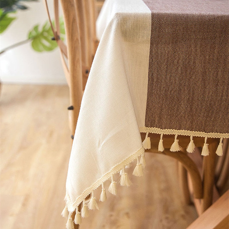 Karierte dekorative Leinentischdecke mit Quaste, wasserdicht, ölbeständig, dick, rechteckig, Hochzeit, Esstisch, Abdeckung, Teetischdecke