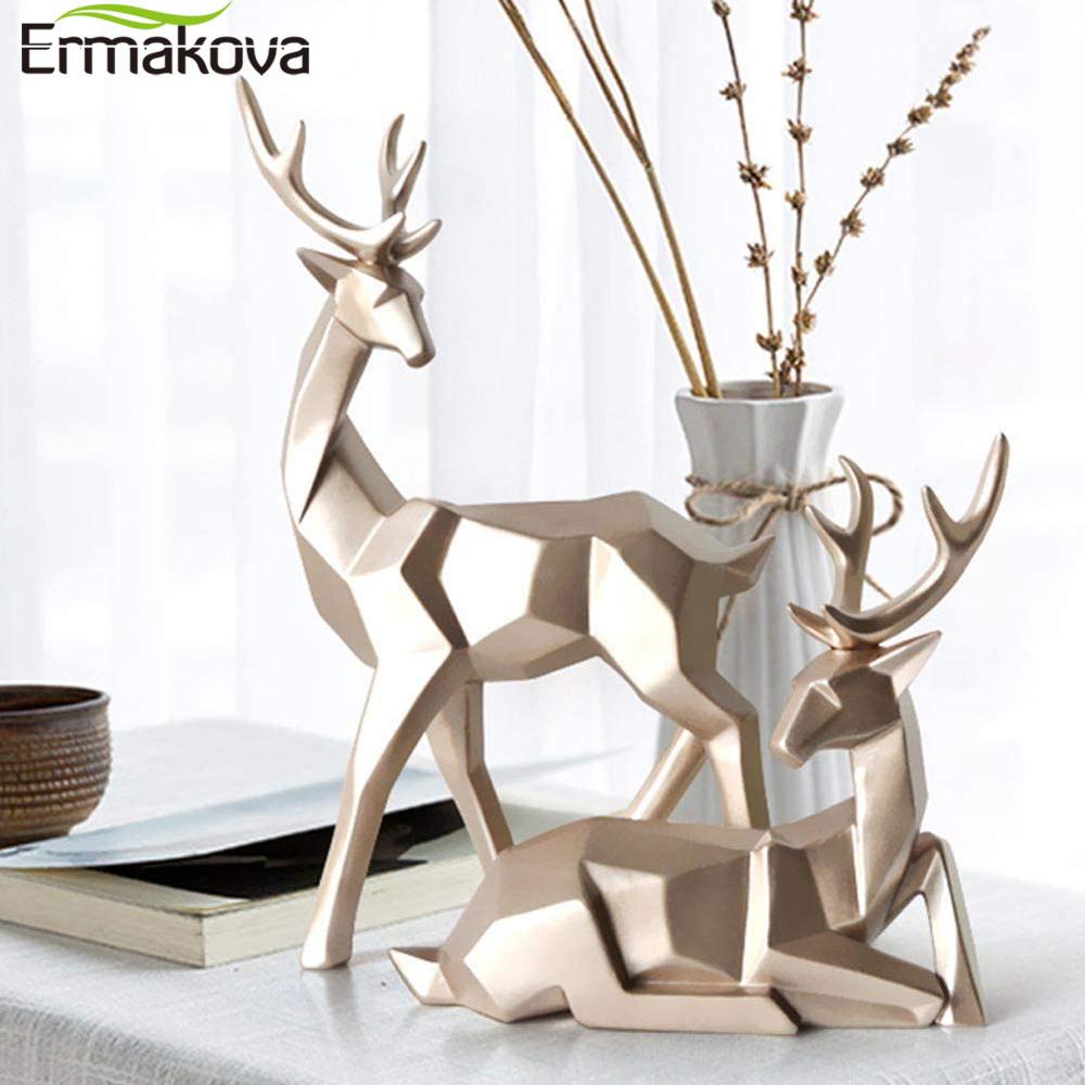 Hochwertig modernes geometrisches Paar Hirsch Statue-Skulptur, 2 Stücke Moderne Geometrische Paar Hirsch