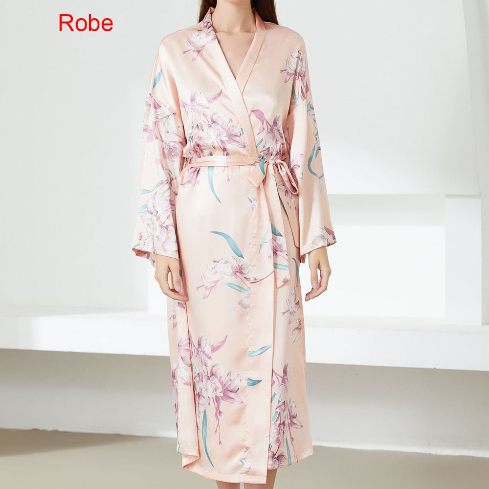 Sexy Damen Satin Kimono Kleid, Robe Anzug Nachtwäsche