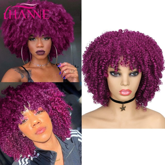 Afro Kinky Curly Synthetische Perücke Lila Perücke Curly Perruque Bob Synthétique, Kurze Perücken Für Schwarze Frauen, 3/4 Halbperücke Hitzebeständig