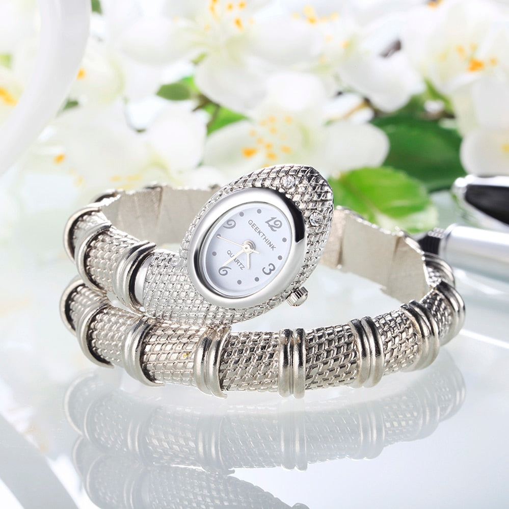 Marke Quarzuhr Armband für Frauen, Damen Schlange Kleid Uhr Armreif Diamant Ornament