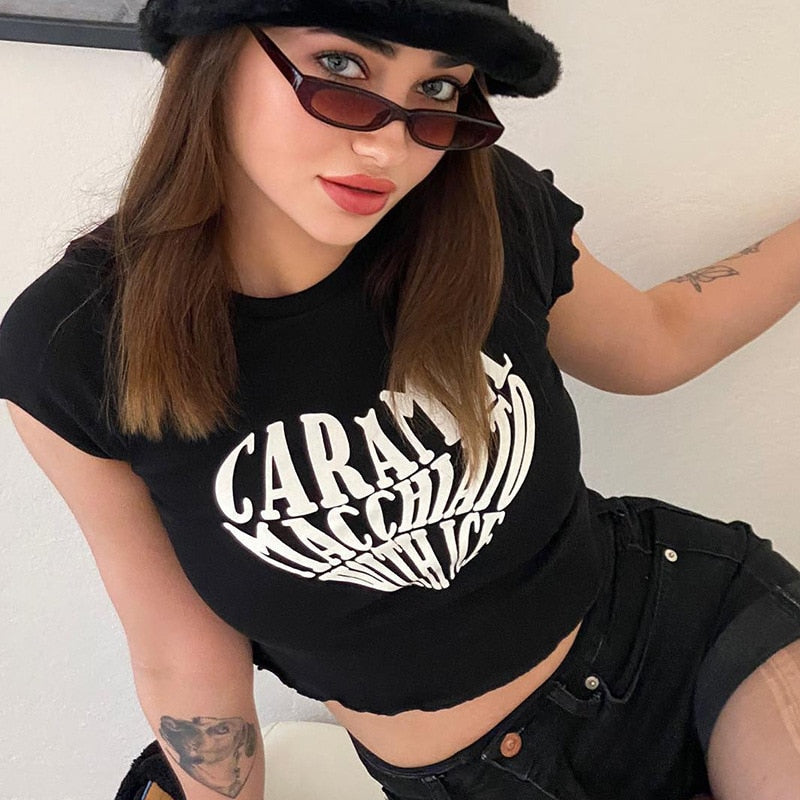 Nette Cartoon Prited T-Shirts, Lustige Teufel Kind Print Crop Top 90er Jahre, Kurzarm Sommer Mädchen T-shirt