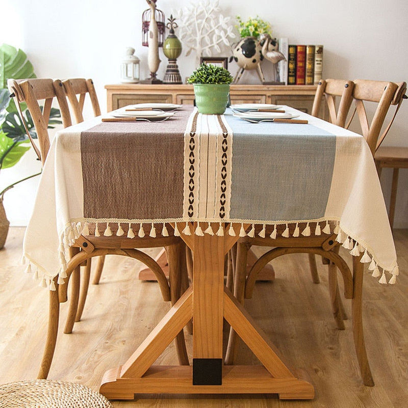 Karierte dekorative Leinentischdecke mit Quaste, wasserdicht, ölbeständig, dick, rechteckig, Hochzeit, Esstisch, Abdeckung, Teetischdecke