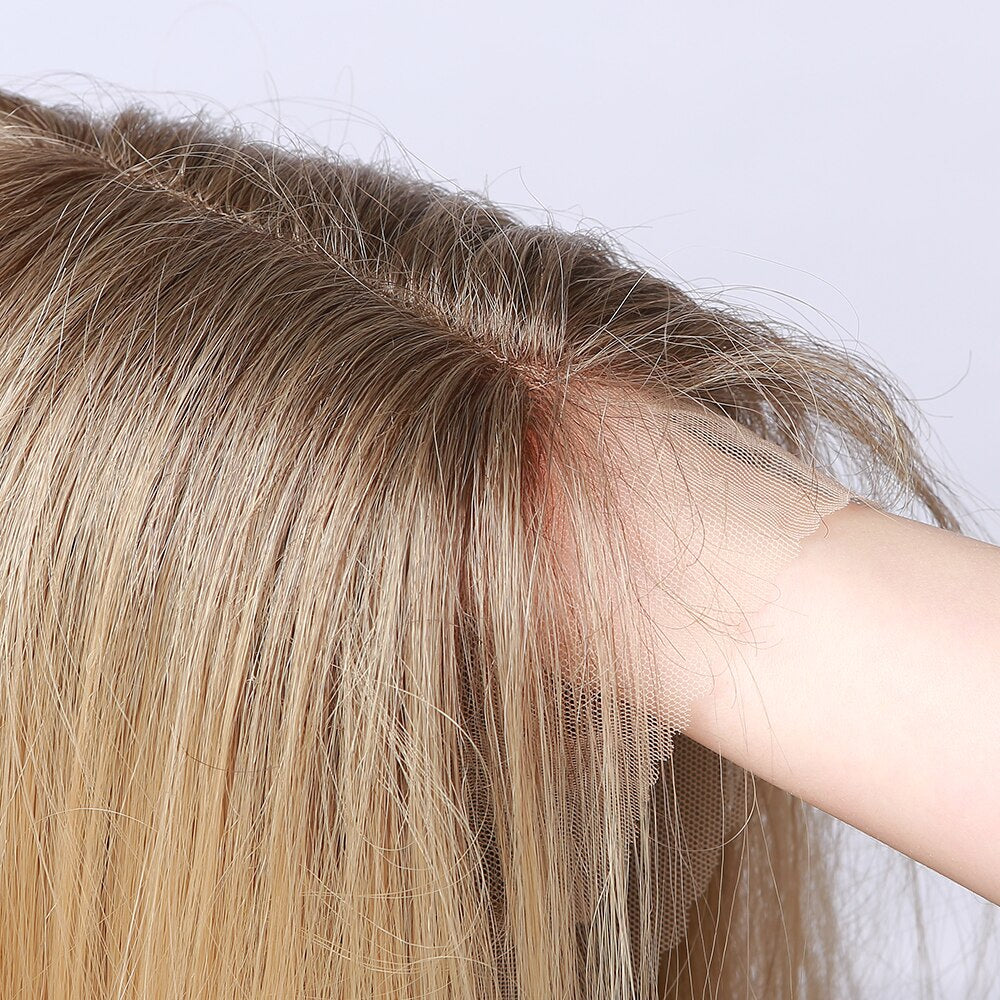 EASIHAIR Gerade Blonde Spitze Front Synthetische Perücken mit Baby Haar, Lange Frauen Spitze Perücken Hitzebeständig