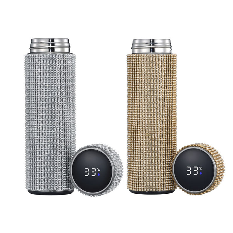 480 ml Smart Diamond Thermosflasche Temperaturanzeige Edelstahl Wasserflasche für Mädchen, Kaffeetasse Thermosbecher Erwachsenes Geschenk