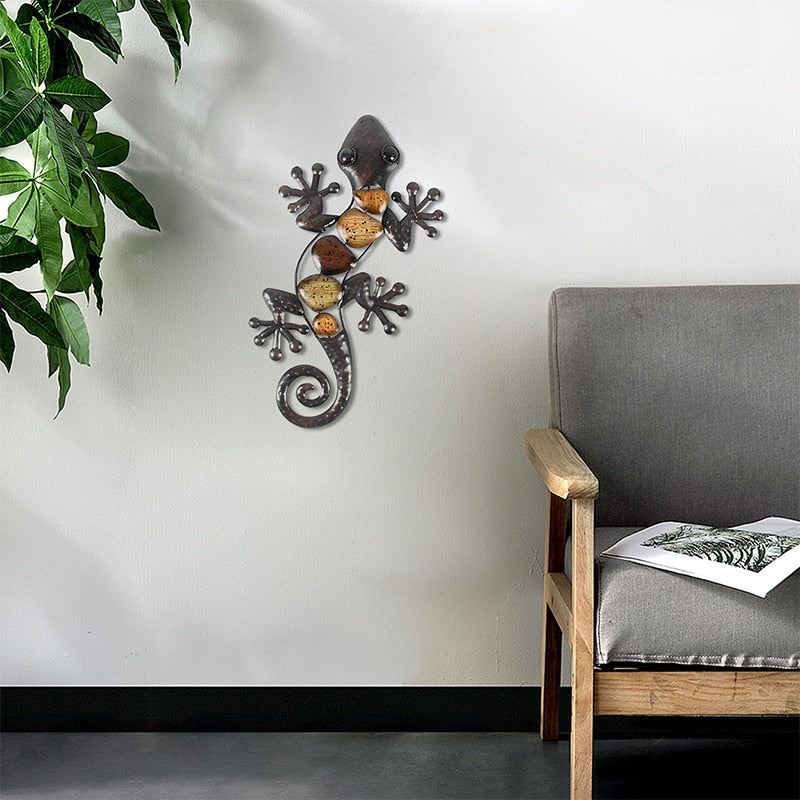 Home Decor Metall Gecko Wandkunst für Gartendekoration, Outdoor Statuen Zubehör Skulpturen und Animales Jardin