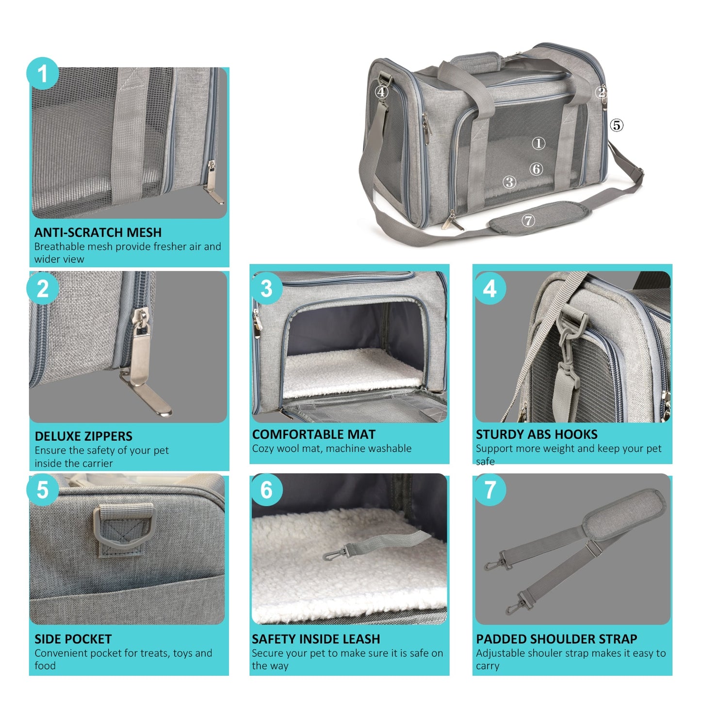 Hundetragetasche Weiche Seitenrucksack, wasserdicht, Sicherheitsleine, Transportbox für kleine Hunde