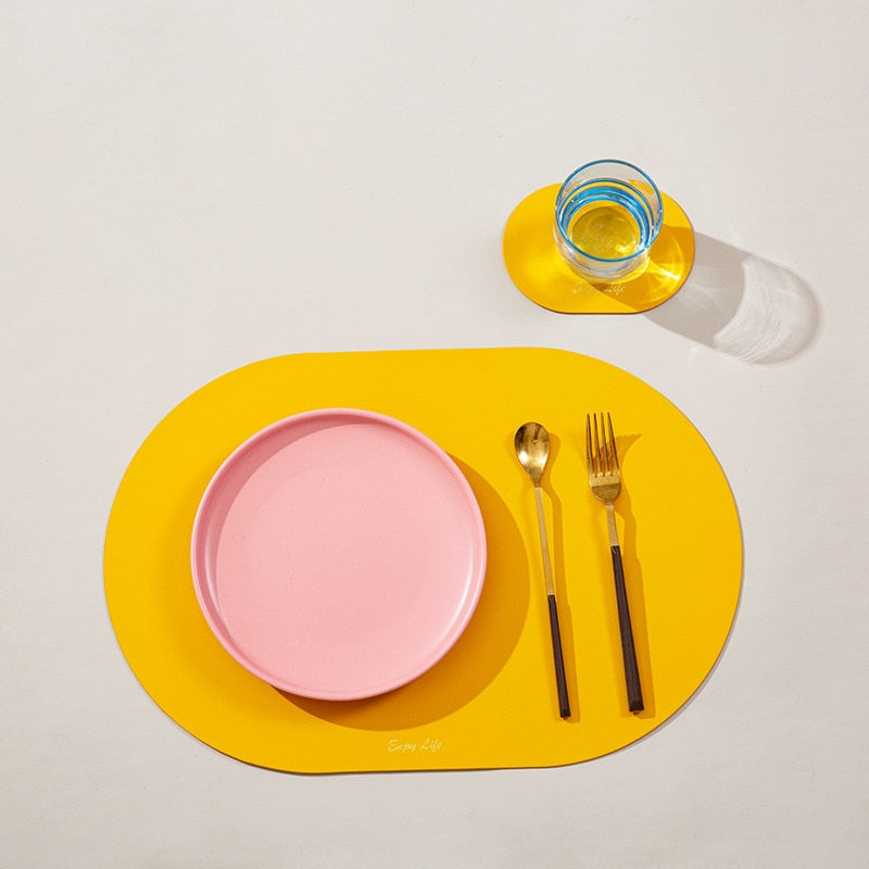 Tischset für Esstisch, wasserdicht, rutschfest aus PU-Leder, Tischset, Untersetzer, Tasse, Wein