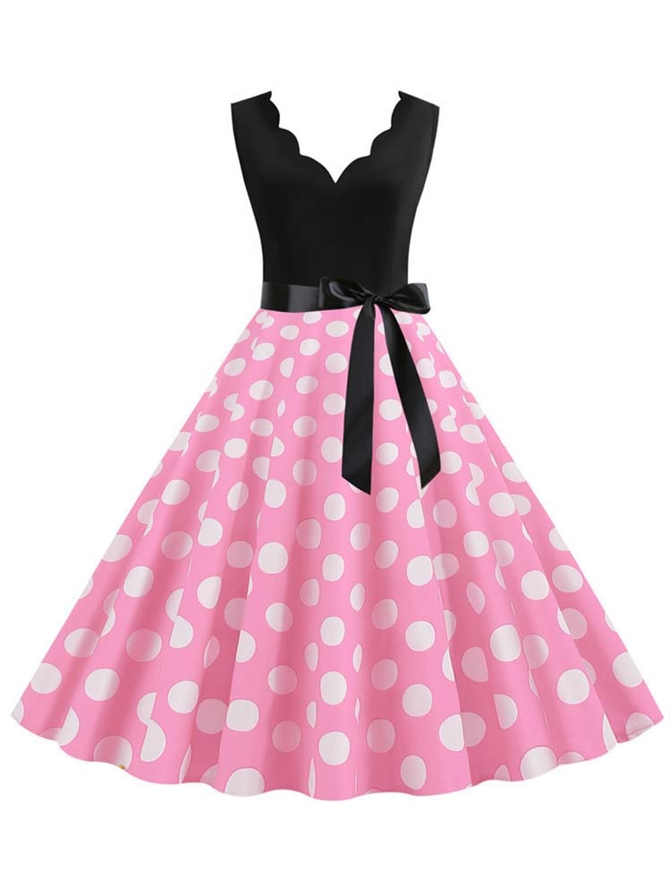 Schwarzes Punkt Sommerkleid 2023, Pinup elegantes Weinlese Partei Kleid