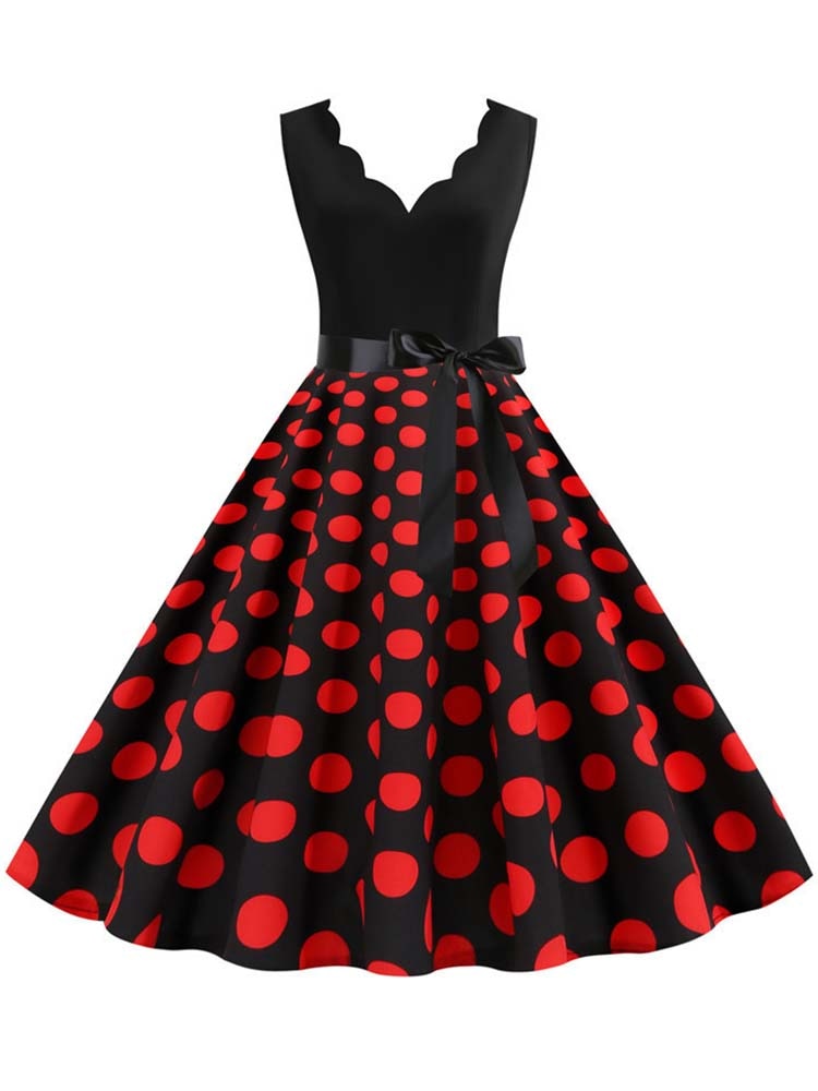 Schwarzes Punkt Sommerkleid 2023, Pinup elegantes Weinlese Partei Kleid