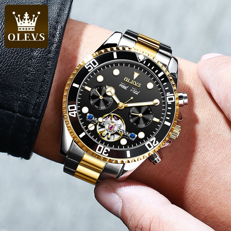 Herren Edelstahl Mechanische Uhr, Automatikuhr Luxus Wasserdichte Sport Herrenuhr