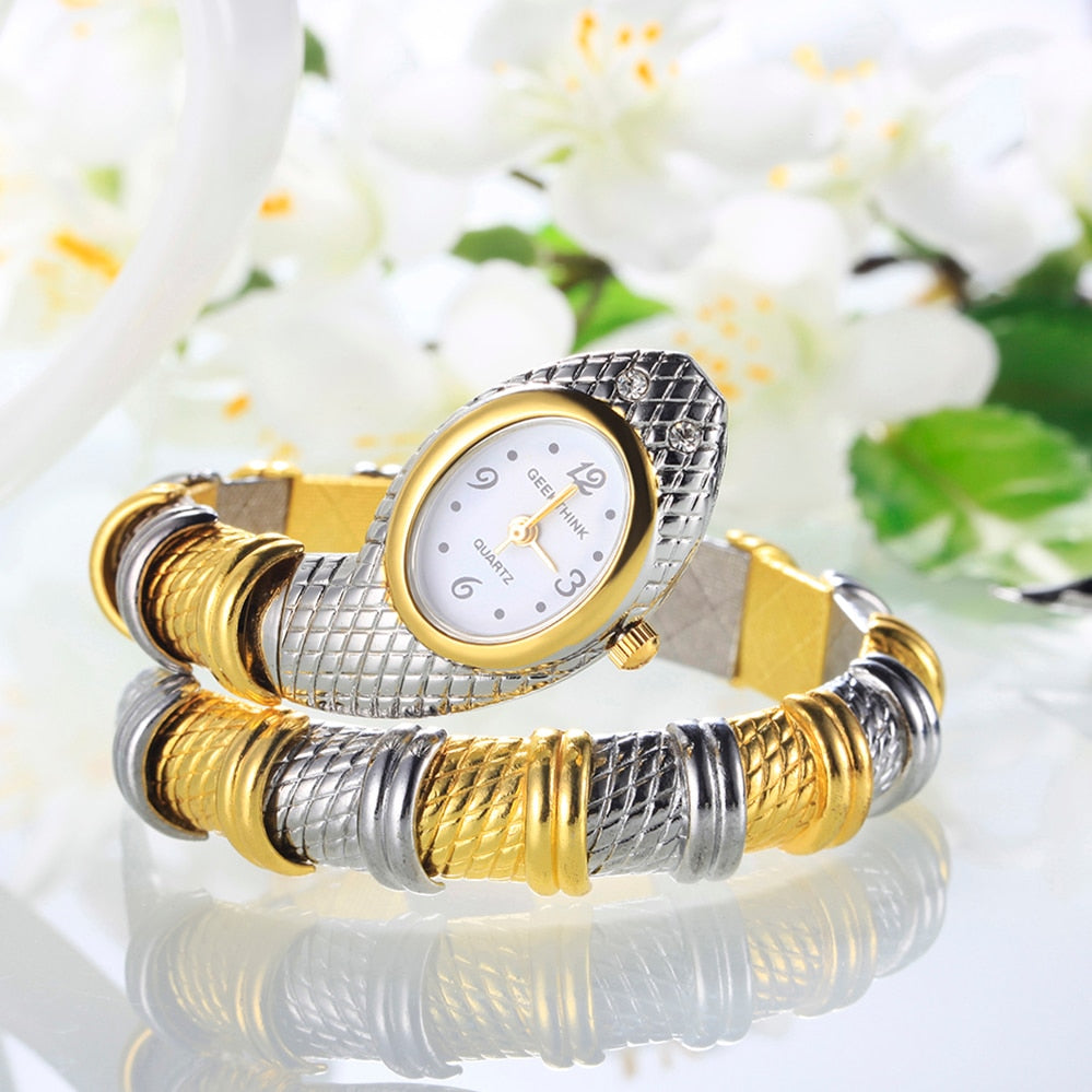Marke Quarzuhr Armband für Frauen, Damen Schlange Kleid Uhr Armreif Diamant Ornament