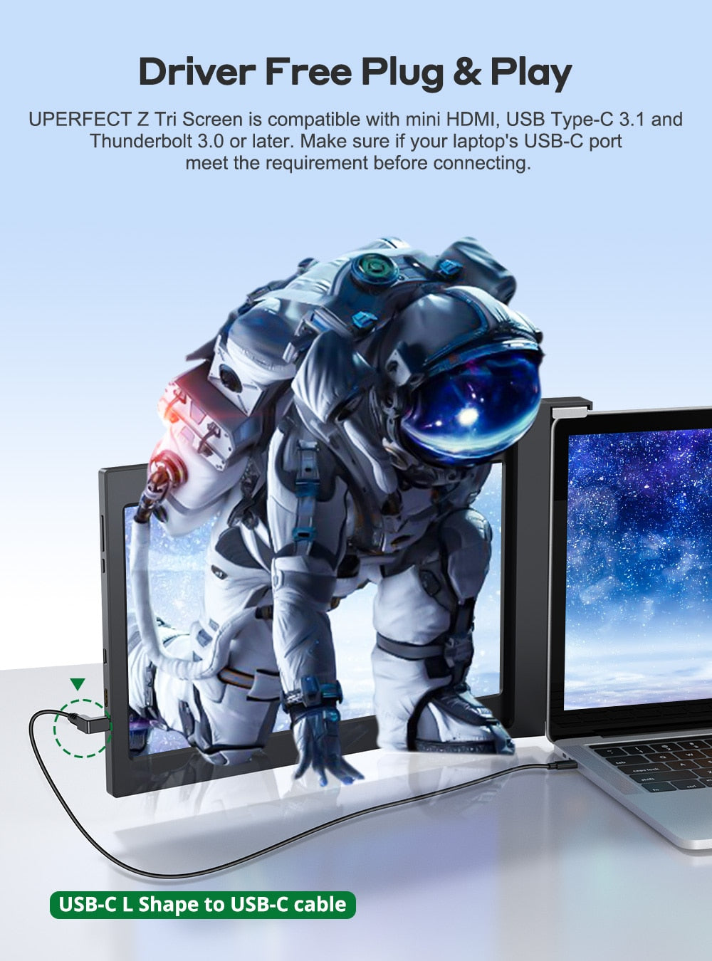 Neu UPERFECT Z 13.3 Zoll & quot; Triple Portable Monitor für Laptop Full HD IPS 1080P