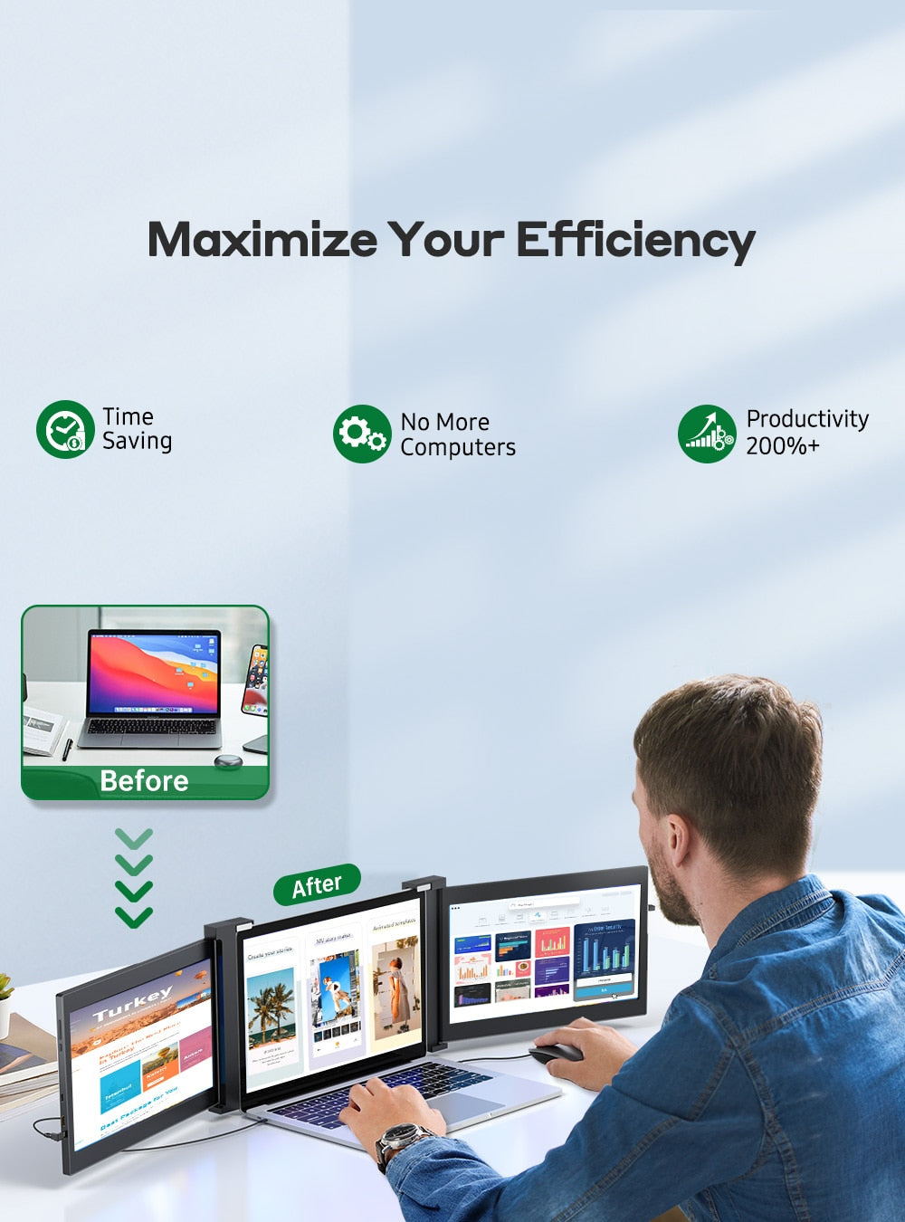 Neu UPERFECT Z 13.3 Zoll & quot; Triple Portable Monitor für Laptop Full HD IPS 1080P