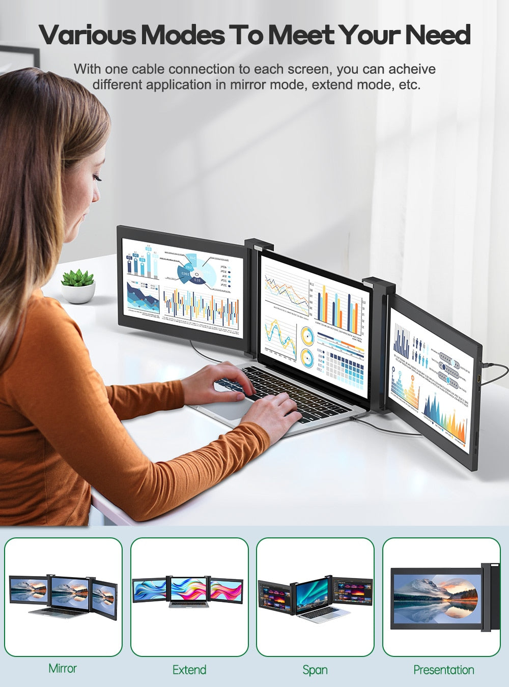 Neu UPERFECT Z 13.3 Zoll & quot; Triple Portable Monitor für Laptop Full HD IPS 1080P