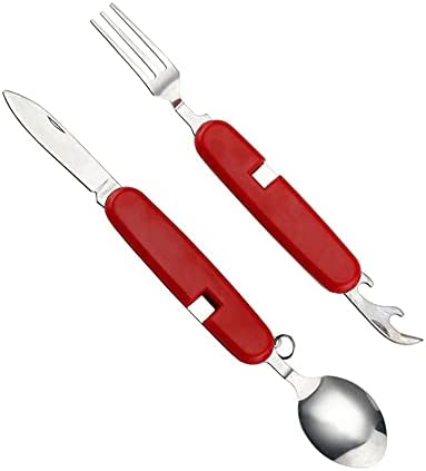 4 in 1 Multifunktionales Outdoor-Geschirr aus Edelstahl, faltbar, Gabel, Löffel, Messer, ideal für Picknick, Camping, Wandern, Reisen