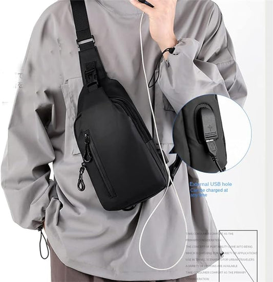 1 Herren-Umhängetasche mit großer Kapazität für Pendler mit USB-Aufladung, multifunktionale Brusttasche, modisch, einfach & leicht